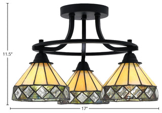 Paramount 3-Light Semi-Flush Light, Matte Black, 7" Diamond Peak Art Glass