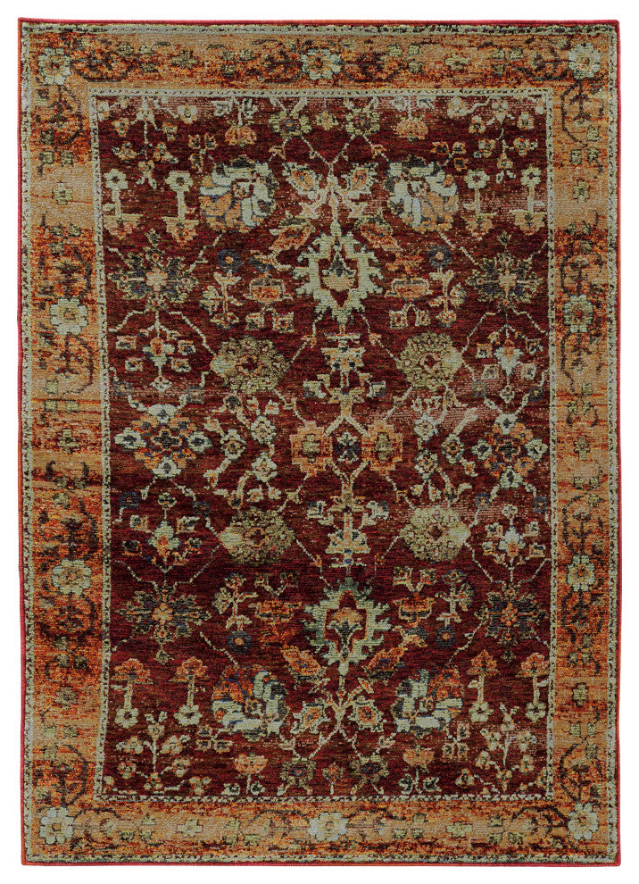 Adeline Distressed Bordered Red and  Gold Area Rug, 7'10"x10'10"
