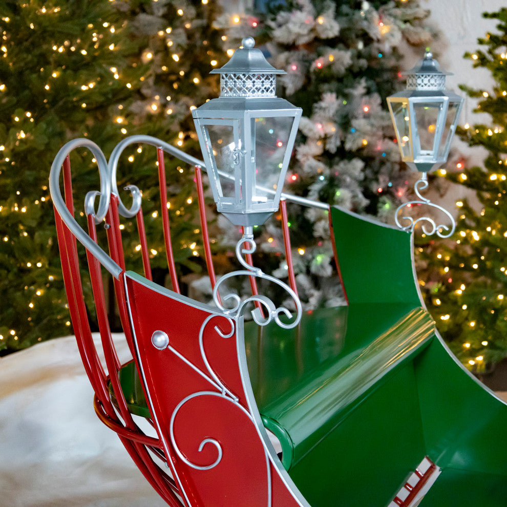 Large Victorian Christmas Sleigh, Red, Green, Silver