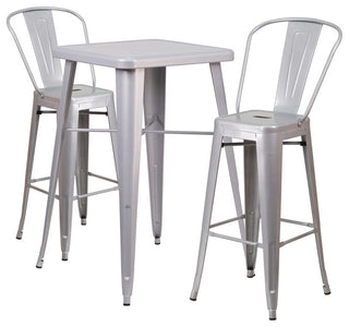 Metal Indoor/Outdoor Bistro Bar Set, Silver