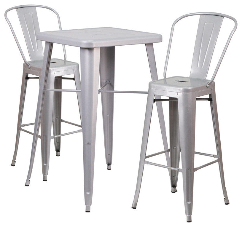 Metal Indoor/Outdoor Bistro Bar Set, Silver