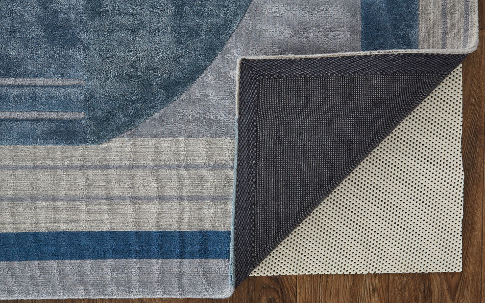 Weave & Wander Cutlor Art Deco Wool Rug, Aegean Blue/Gray/Ivory, 9ft x 12ft Rug