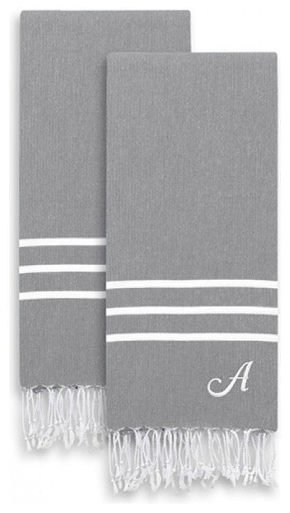 Alara  Turkish Pestemal Hand Towels, Set of 2, Gray, L