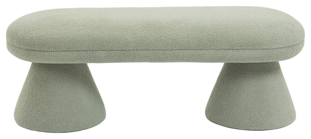 Drum Faux Shearling Teddy Fabric Upholstered Bench, Mint