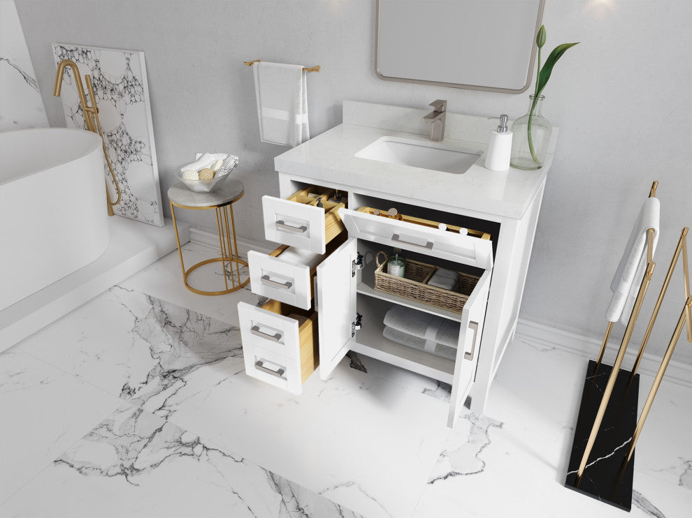 Cambridge 36 Center Sink Bath Vanity in White 2" Calacatta Nuvo