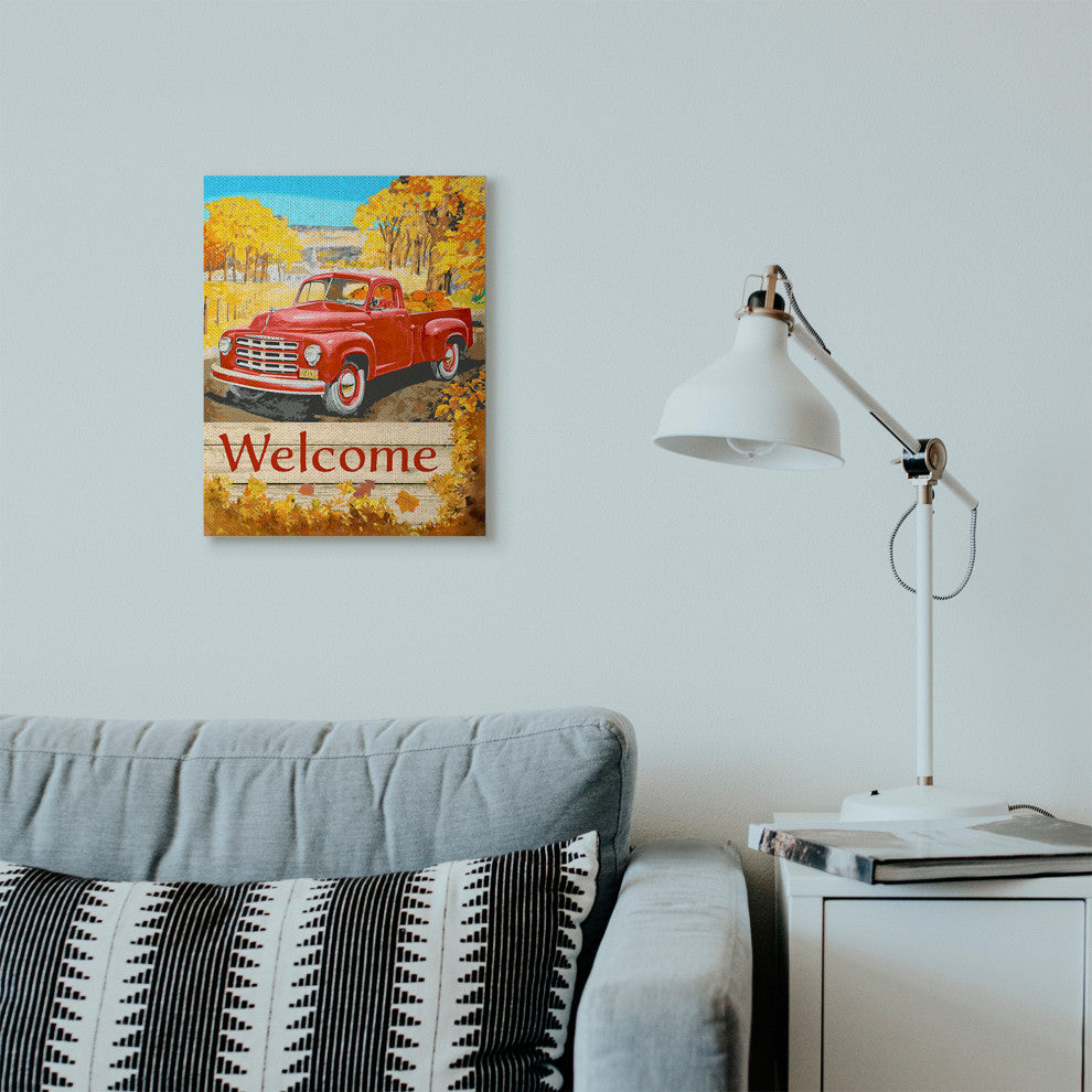 Welcome Red Truck Fall Autumn Landscape Design, 16"x20"