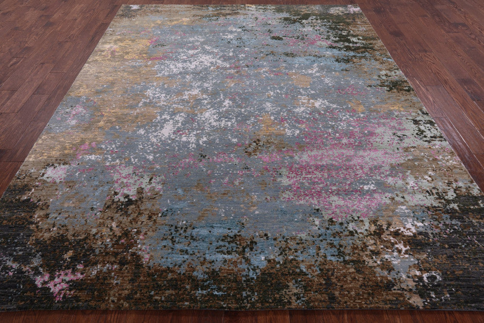Abstract Handmade Wool and Silk Rug 8' 1" X 10' 1" Q6846