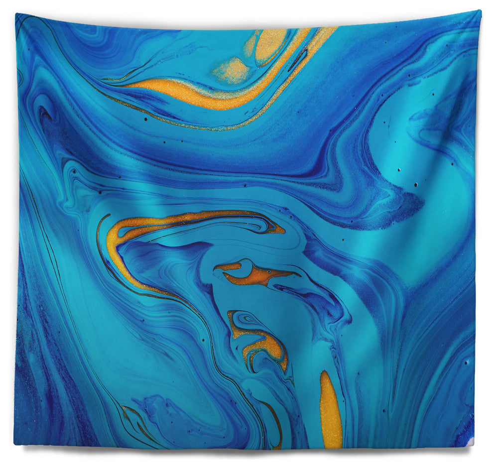 Light Blue Abstract Acrylic Paint Mix Abstract Wall Tapestry, 80"x68"