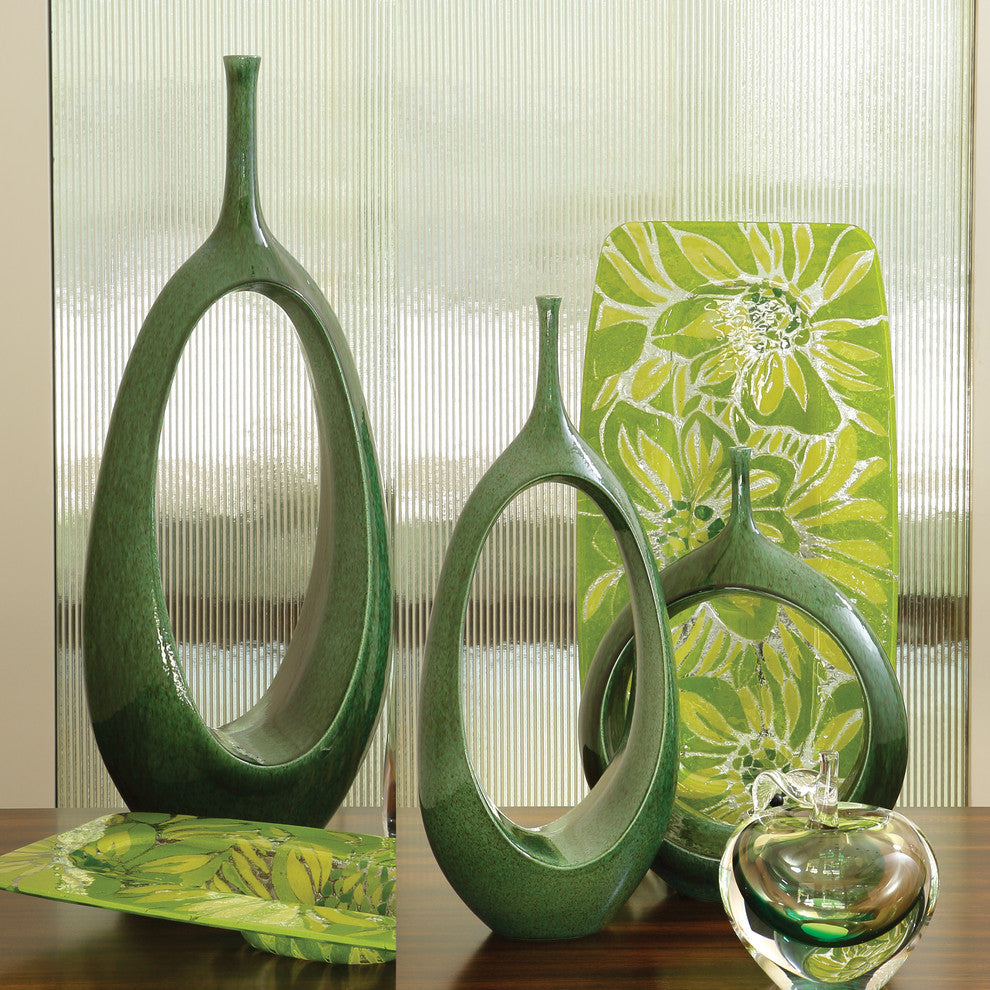 Open Oval Ring Vase, Emerald, Medium, Medium