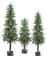 3-Piece Pre-Lit Woodland Alpine Christmas Trees Set, Multicolor