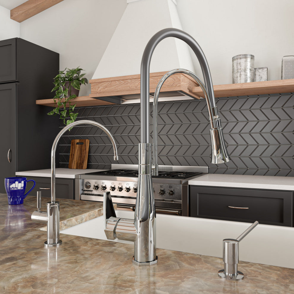 Kitchen Faucet With Black Rubber Stem, Polished Chrome