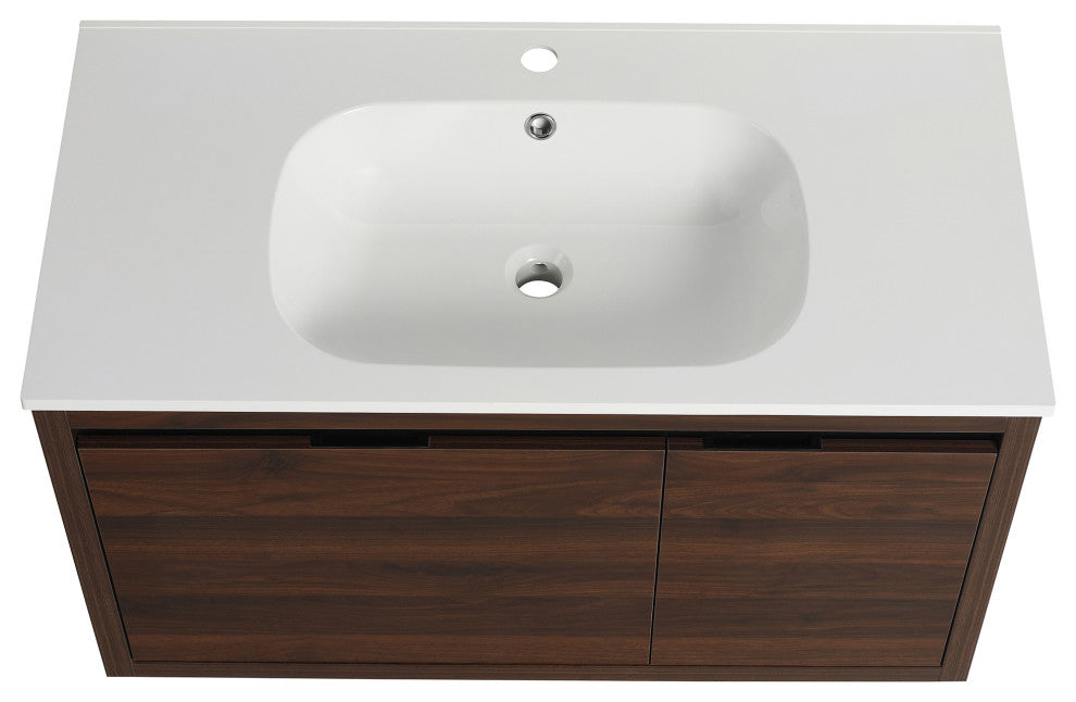 36" Plywood Wall Mounted Bath Vanity Set, Integrated Resin Sink