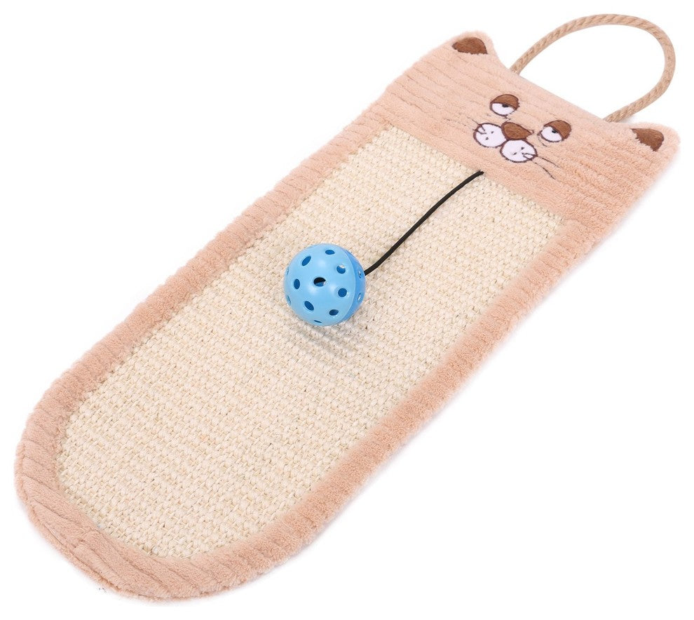 Eco-Natural Sisal And Jute Hanging Carpet Cat Scratcher Lounge With Toy, Brown