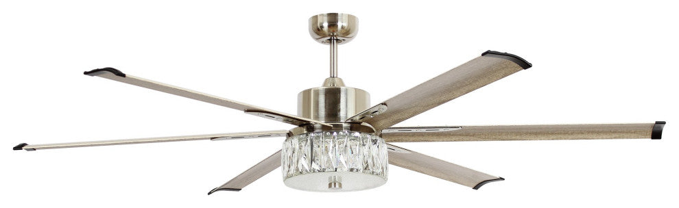 65 in. Indoor Nickel Integrated LED Crystal Ceiling Fan with DC Motor and Remote