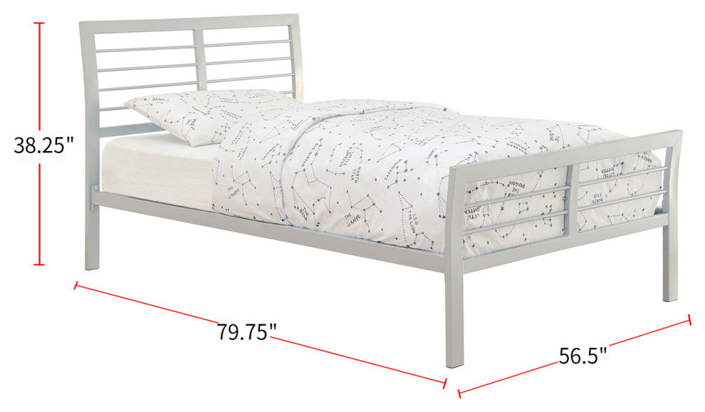 Contemporary Full Metal Bed, Silver
