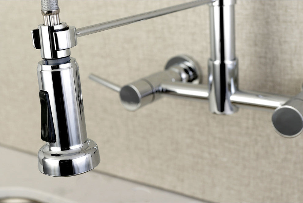 Gourmetier Concord 2-Handle Wall Mount Pull-Down Kitchen Faucet, Polished Chrome