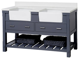 Charlotte 60" Bathroom Vanity, Marine Gray, Quartz, Double