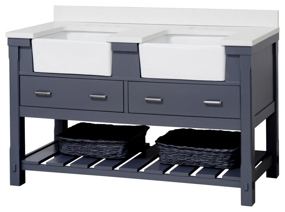 Charlotte 60" Bathroom Vanity, Marine Gray, Quartz, Double
