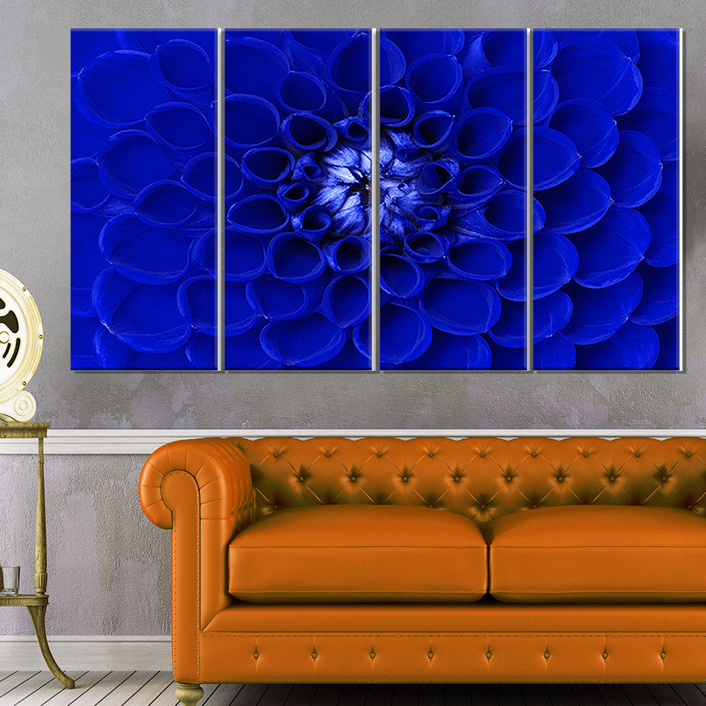 Abstract Blue Flower Design, Floral Canvas Art Print, 48"x28", 4 Panels