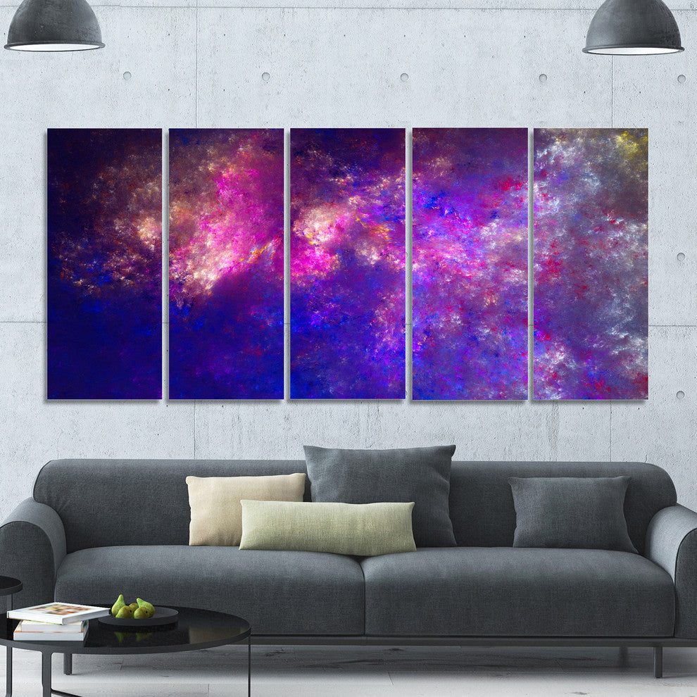 Clear Purple Starry Fractal Sky, Abstract Canvas Art Print, 60"x28", 5 Panels
