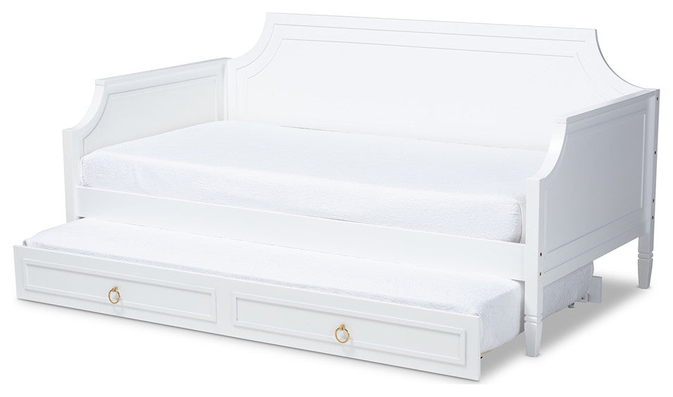 Classic White Finished Wood Twin Size Daybed With Trundle