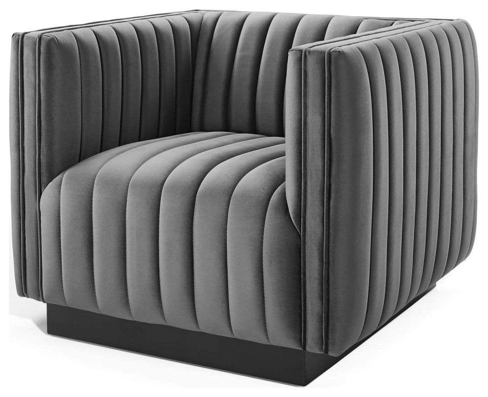 Tufted Armchair Accent Chair, Velvet, Gray, Modern, Lounge Hospitality