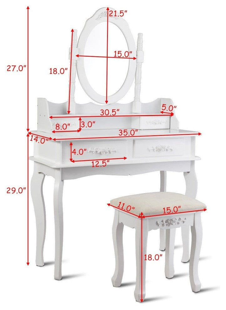 Modern Mirror Jewelry Storage Makeup Dressing Table Vanity Set