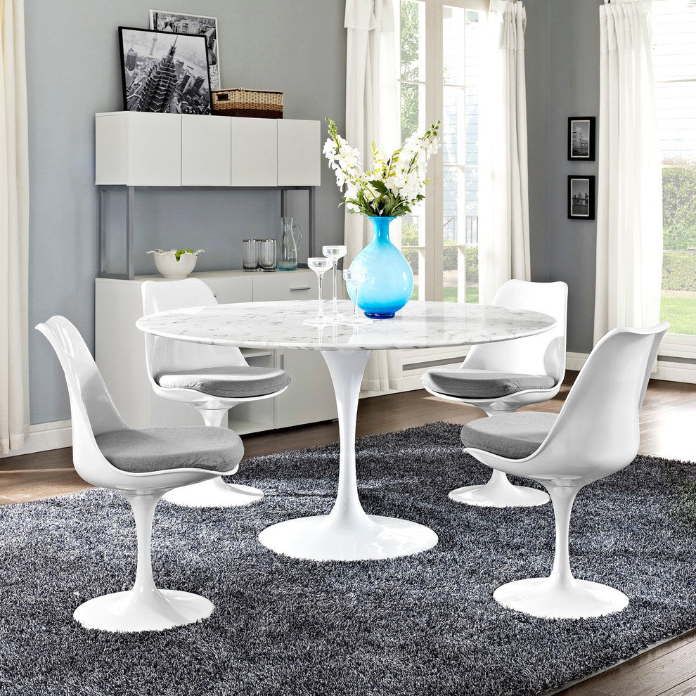 Modern Contemporary 54" Artificial Marble Dining Table, White Metal, 54"
