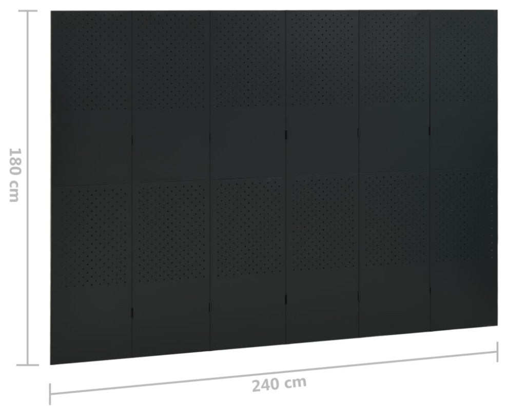 vidaXL Room Divider 6 Panel Freestanding Folding Privacy Screen Black Steel
