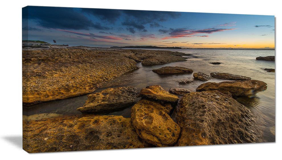 "Large Brown Rocks At Sydney Beach" Seashore Canvas Print, 40"x20"