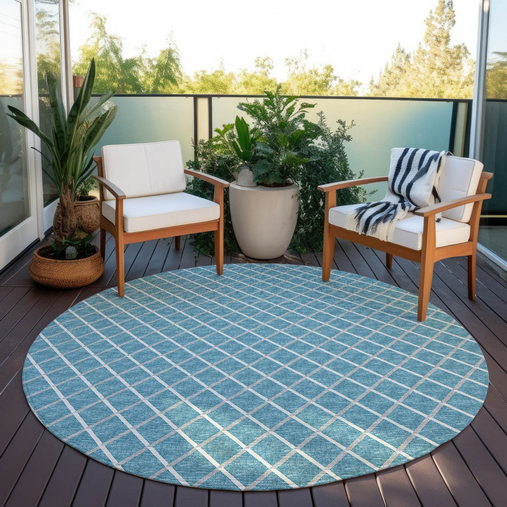 Indoor/Outdoor York YO1 Sky Blue Machine Washable 10' x 10' Rug