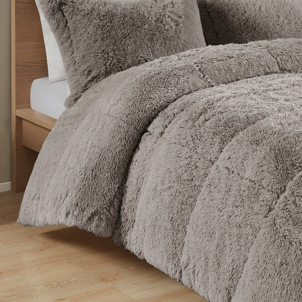 Intelligent Design Malea Shaggy Faux Fur Comforter Mini Set, Grey