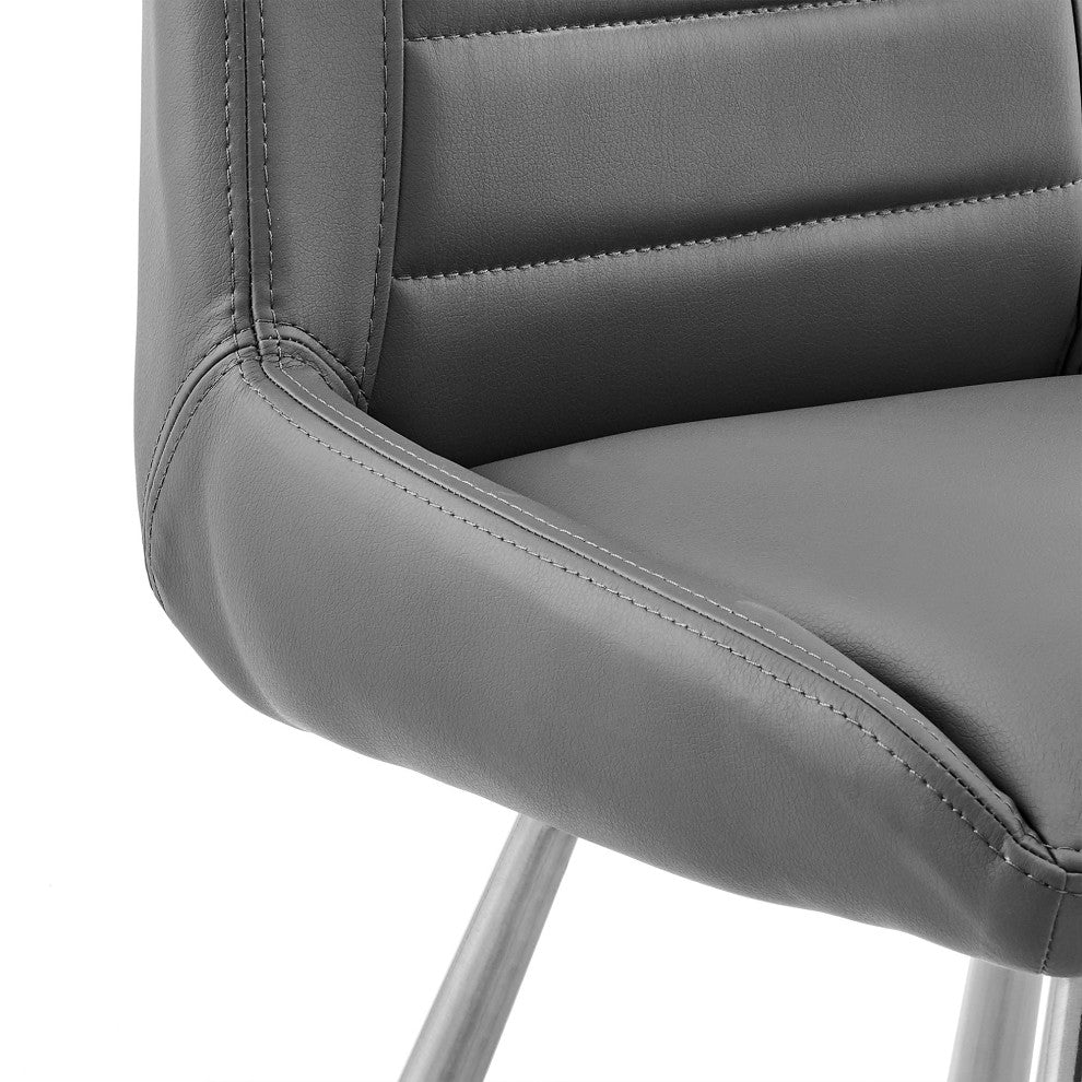 Benzara BM248152 26" Faux Leather Counter Height Bar Stool, Silver and Charcoal