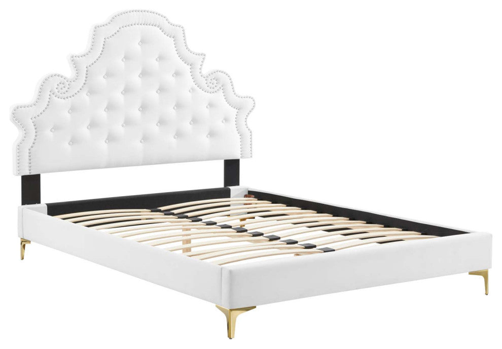 Gwyneth Tufted Performance Velvet Twin Platform Bed, White