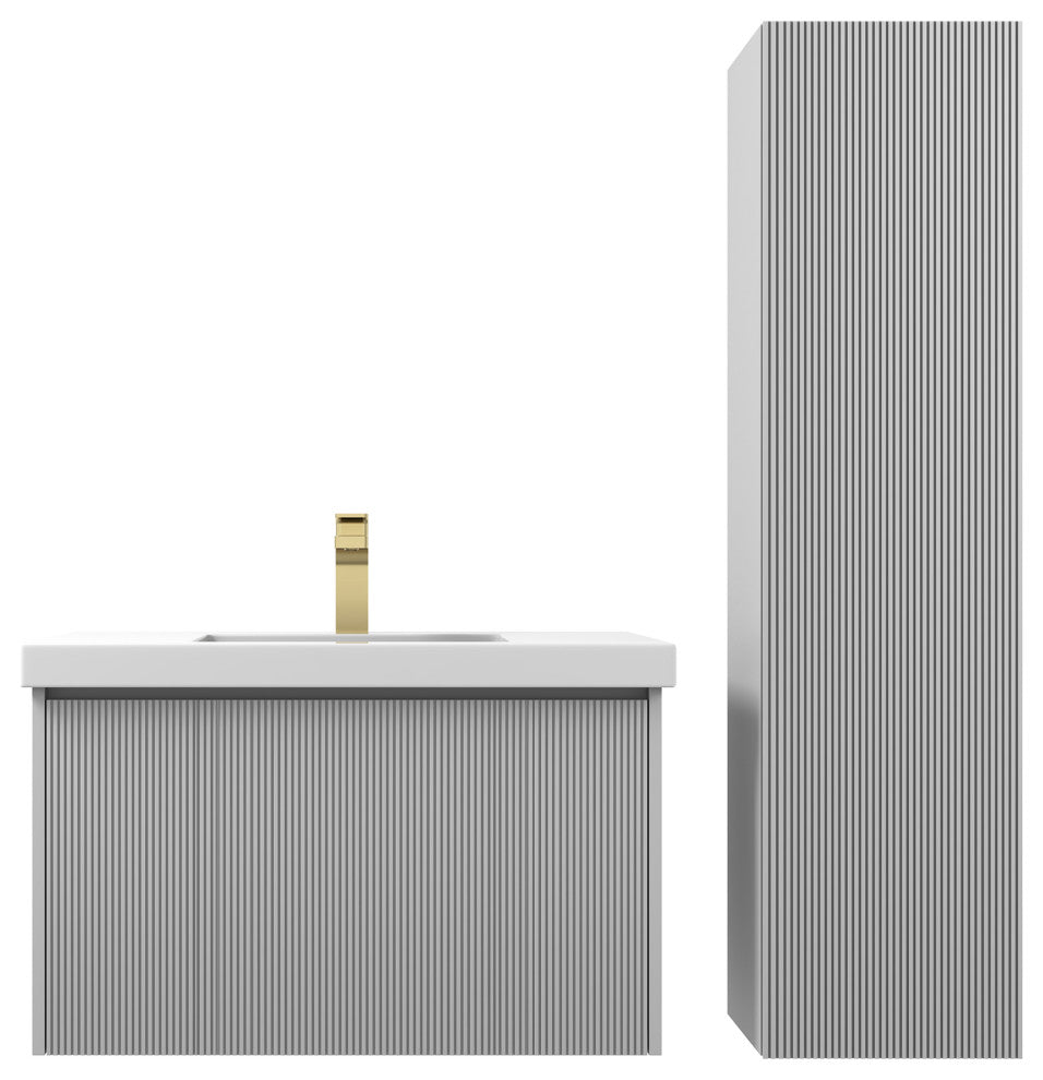 Floating Bathroom Vanity with Sink, Wall Mounted Vanity, Grey, 30" W/ Sink, Side Cabinet