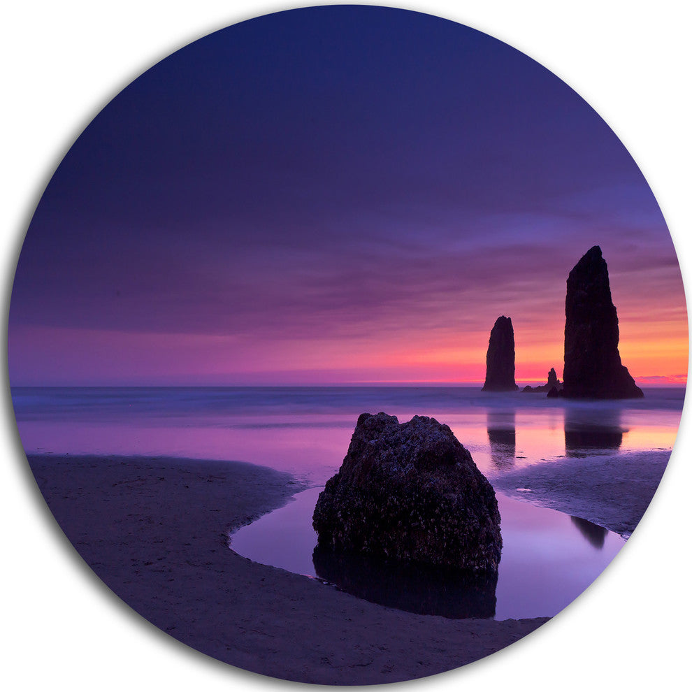 Purple Haystack Rock, Seascape Round Wall Art, 11"