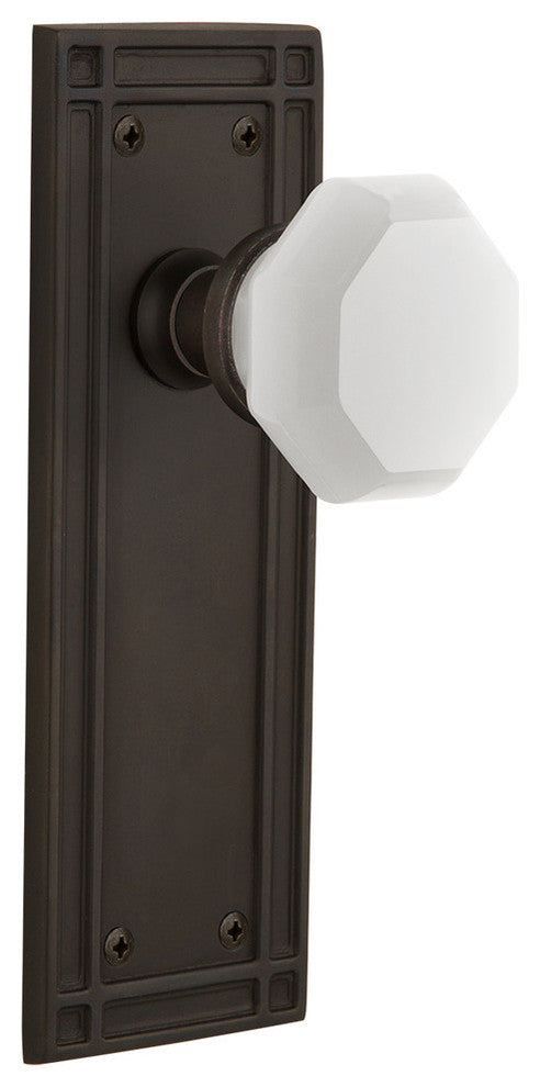 Mission Plate Passage Waldorf White Milk Glass Knob, Oil-Rubbed Bronze
