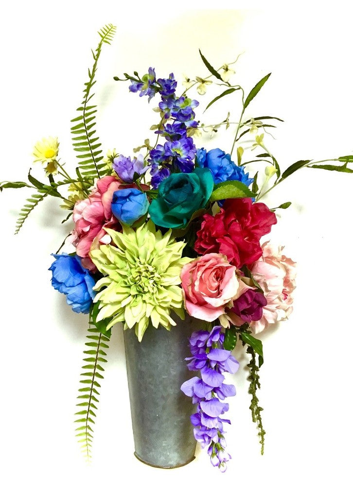 Door Wreath Spring Floral Door Decoration Farmhouse Galvanized Metal Wall Pocket