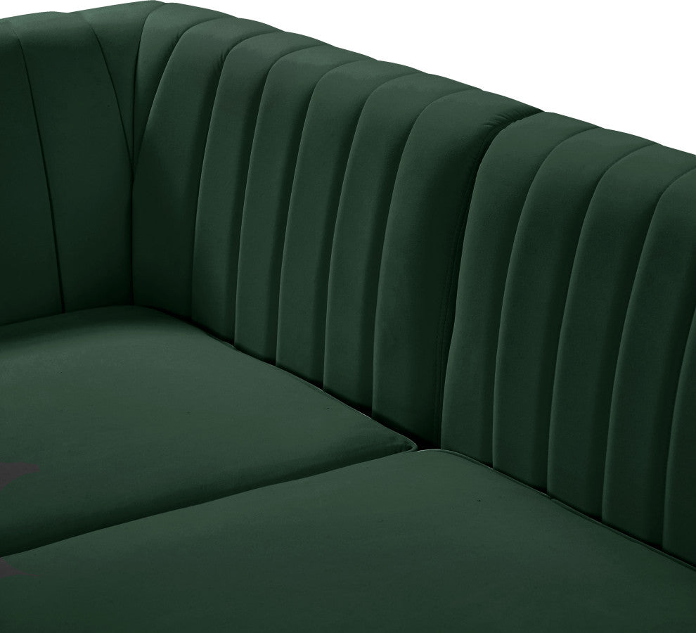 Alina Velvet Upholstered 3-Piece Modular Sectional, Green
