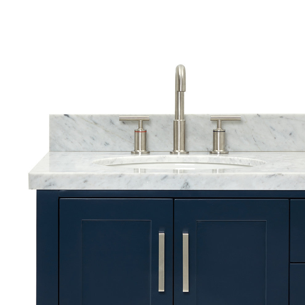 Magnolia 61" Oval Sinks Bath Vanity, 1.5" Carrara Marble