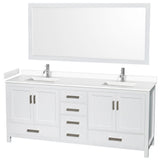 80"DBL Bathroom Vanity White, White Cult. Marble Countertop, Sinks, 70" Mirror