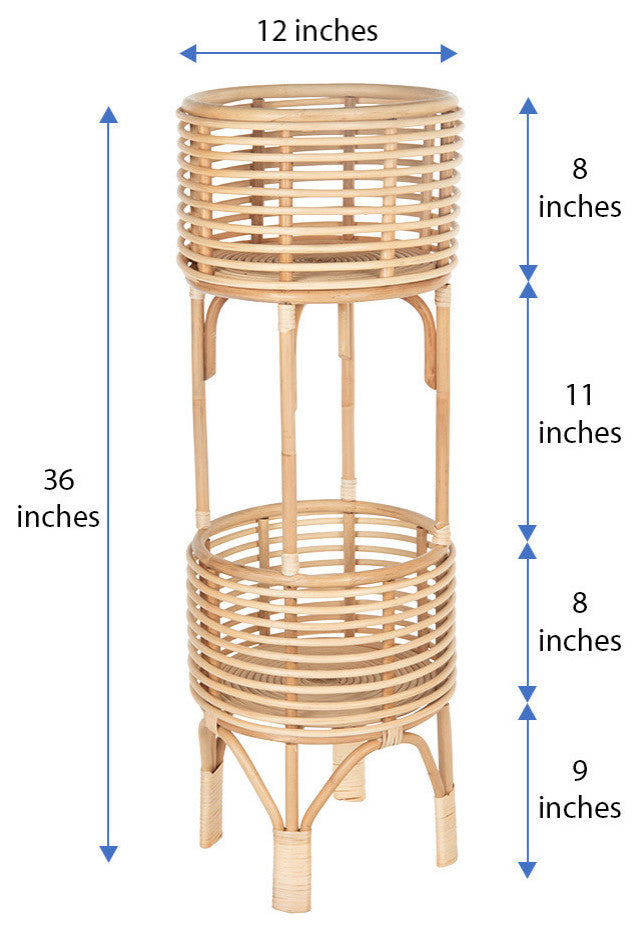 Rattan Indoor Two-Tier Plant Stand, 28", Natural