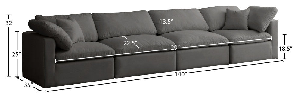 Plush Velvet / Down Standard Comfort Modular Sofa, Gray, 4-Piece: 2 Armless Chair, 2 Corner Chair