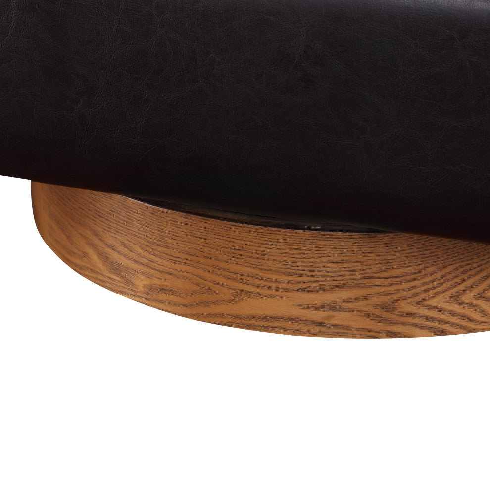 Irving Faux Leather Wood Base Barrel Swivel Chair, Dark Brown