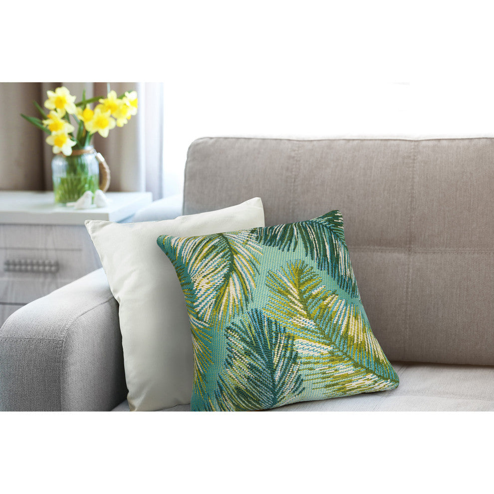 Marina Palm Border Indoor/Outdoor Pillow Aqua 18"x18"