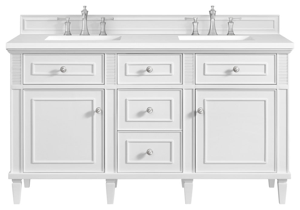 Lorelai 60" Double Vanity, Bright White, 3 CM White Zeus Top