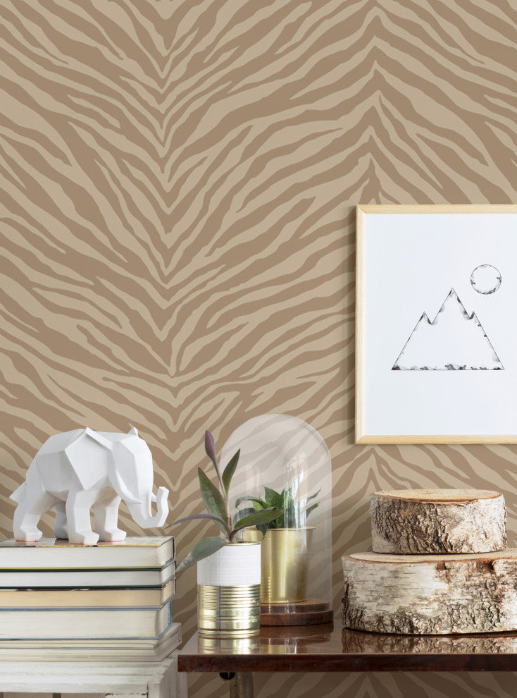 Zebra Print Peel and Stick Vinyl Wallpaper, Khaki, 24"w X 60"h