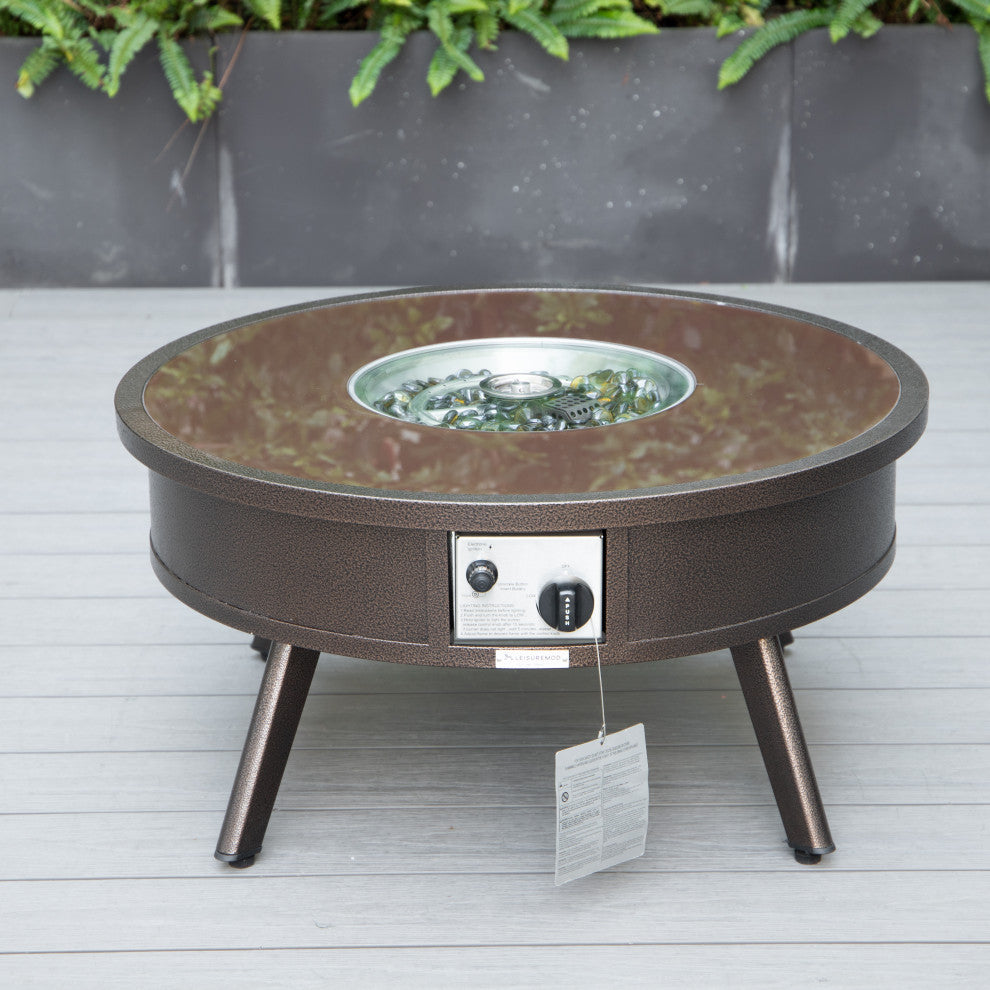 LeisureMod Walbrooke Patio Conversation Set With Fire Pit Table, Grey