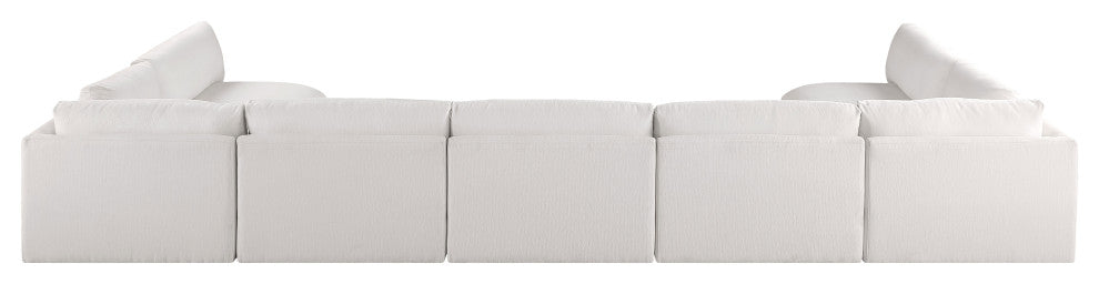 Ease Polyester Upholstered U-Shaped Modular Sectional, Cream, 7 Piece: 2 Corner, 5 Armless
