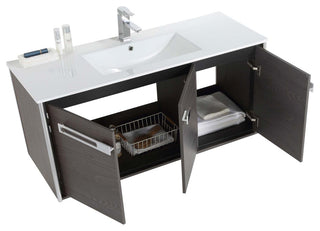 Oakville Wall Mount Bathroom Vanity, Black Coal Oak, 48", Chrome Hardware